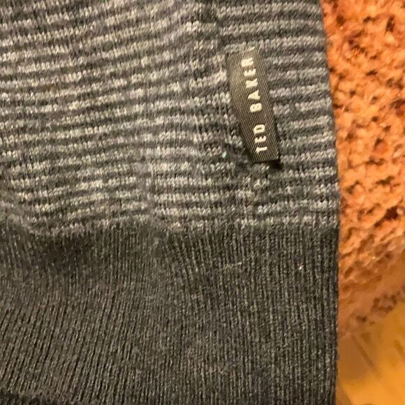 Ted Baker Men’s Crewneck Wool Blend Sweater, Striped Bodice, Solid Arms, Size S - Picture 9 of 11